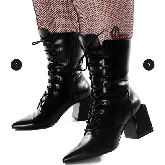 FOXBLOOD Boots Womens 11 Black Wide Calf Ghost Host Boots Witchy Goth NEW - Picture 2 of 13